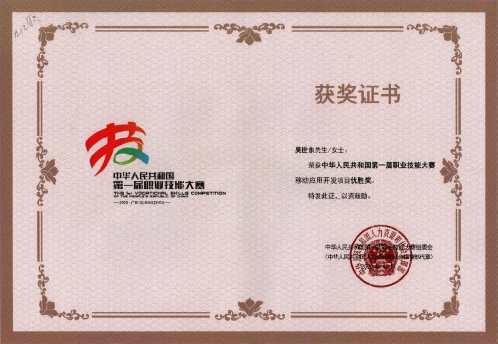世界技能大赛全国选拔赛获奖